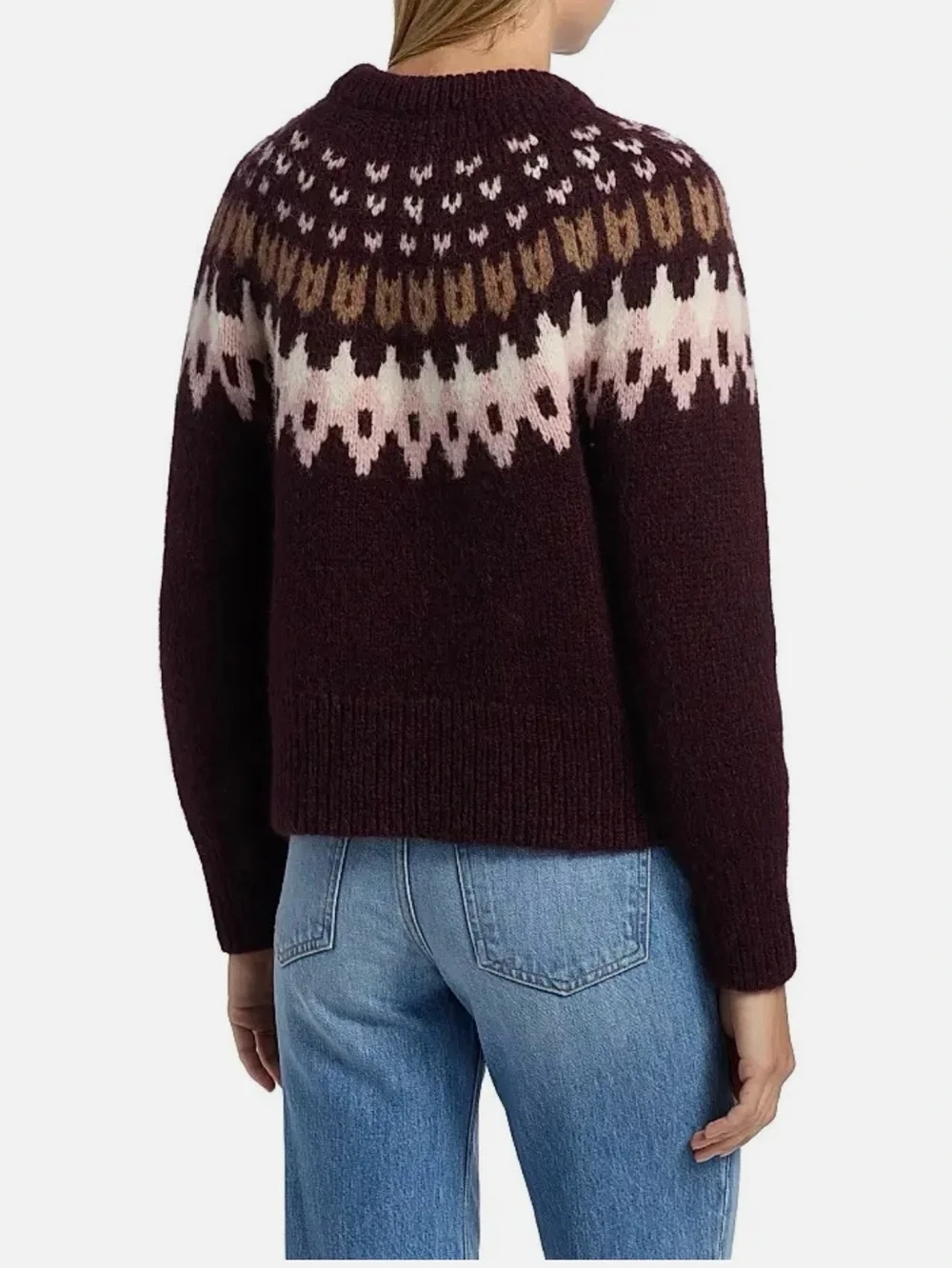 Veronica Beard Anne Fair Isle Alpaca Wool Blend Sweater in Raisin Multi Size XS - Picture 2 of 12